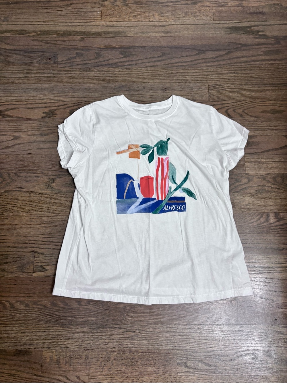 Universal Thread White Tee with Colorful Still-Life Graphic